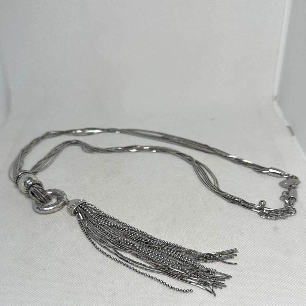 Chico’s Silver Tone 8” Tassel Pendant Necklace – 34” Long with 4” Extender
